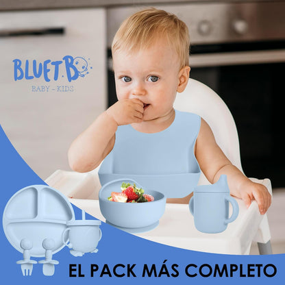 Bluet B- Silicone Baby Feeding Set with Pacifier - Baby Led Weaning Supplies - Baby Spoons, Suction Bowl - Plate - Baby Utensils Set - Silicone Feeding Set for Baby First Foods - 11pcs - Purple