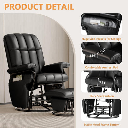 JIASTING 360° Swivel Recliner Chair with Ottoman & Double Side Pockets, Nursing Glider Rocking Recliner Chair, Gliding Chairs for Nursery, Living Room, Bedroom, Office (Gray)