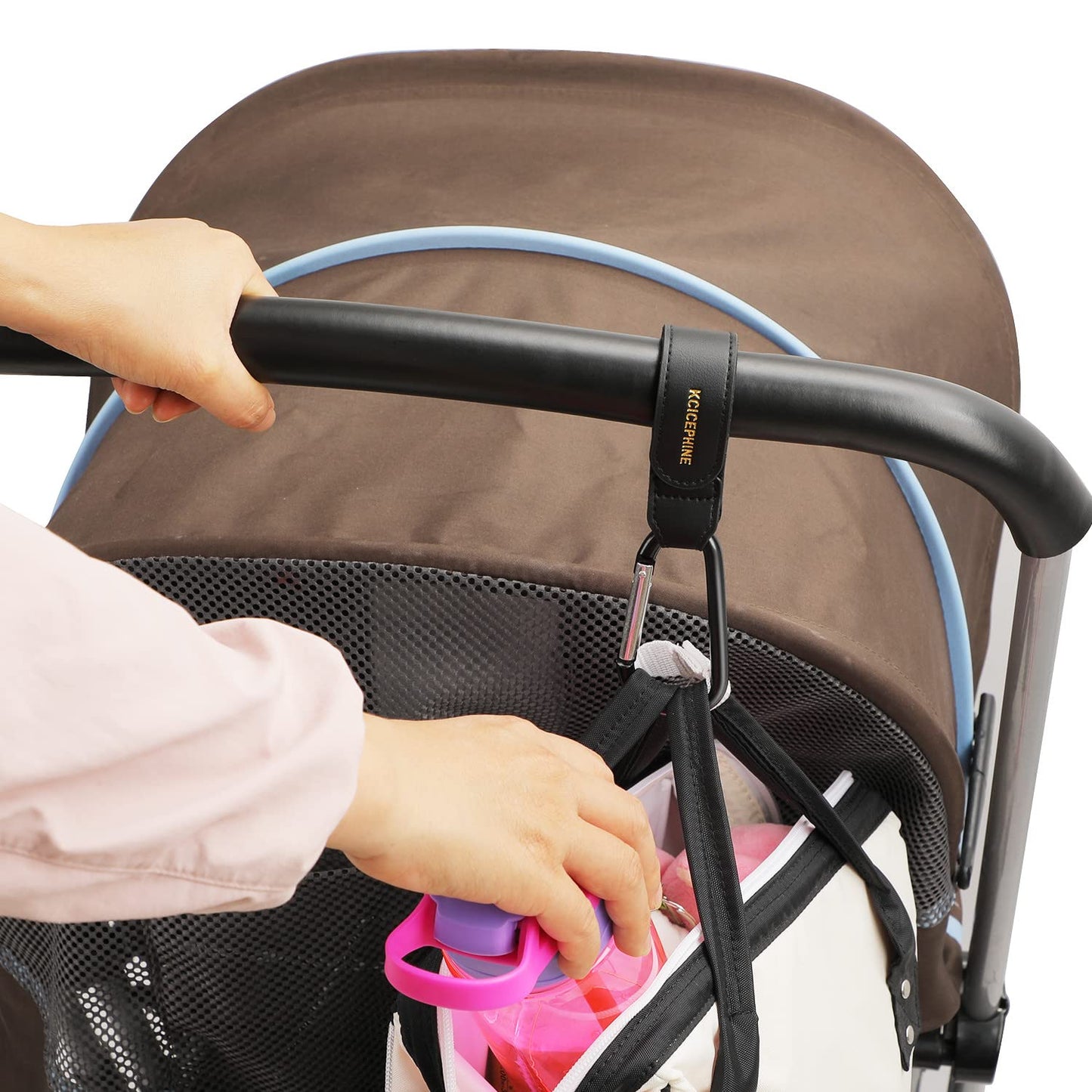 2 Pack Stroller Hooks, Stroller Straps for Diaper Bags,Adjustable Stroller Carabiner Clip,Baby Stroller Accessories for nuna,Uppababy,Bob,Hook for Bike,Scooter,Wheelchair,Walker Accessories（Black）