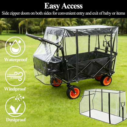 Wagon Rain Cover,Waterproof Sun Collapsible Cart Canopy Shade Wagons Attachment Sandproof Windproof UV-Resistan Carts Removable Protective,Clear Plastic,for Outdoor Camping Picnic Beach Garden Use