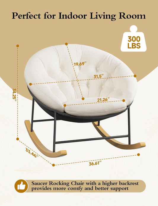 Kidirect Wide Rocking Chair Nursery, Comfy Saucer Nursery Rocking Chairs with Removable Cushion, Indoor Papasan Nursing Chair for Breastfeeding, Mecedora Para Adultos for Living Room & Bedroom (Cream)