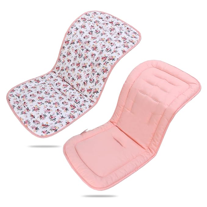 Baby Stroller Cushion,Infant Car Seat Insert-Reversible Universal Breathable and Soft Newborn Stroller Mat,100% Cotton Cover Toddler Seat Pad Liner-34x78cm,1 Pack(Pink Flowers)