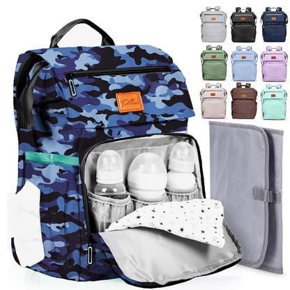 PILLANI Baby Diaper Bag Backpack - Large Waterproof Travel Diaper Bag for Boys & Girls, 16 Organizer Pockets with Changing Pad, Insulated Bottle Pockets & Stroller Straps, Baby Shower Gifts, Dinosaur