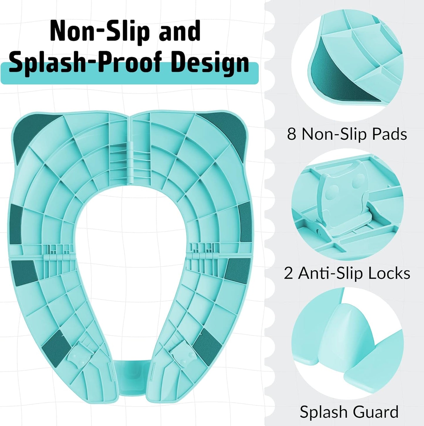 Portable Potty Seat for Toddler Travel - Foldable Non-Slip Potty Training Toilet Seat Cover for Boys Girls, Baby Kids with Drawstring Bag (Green Frog)
