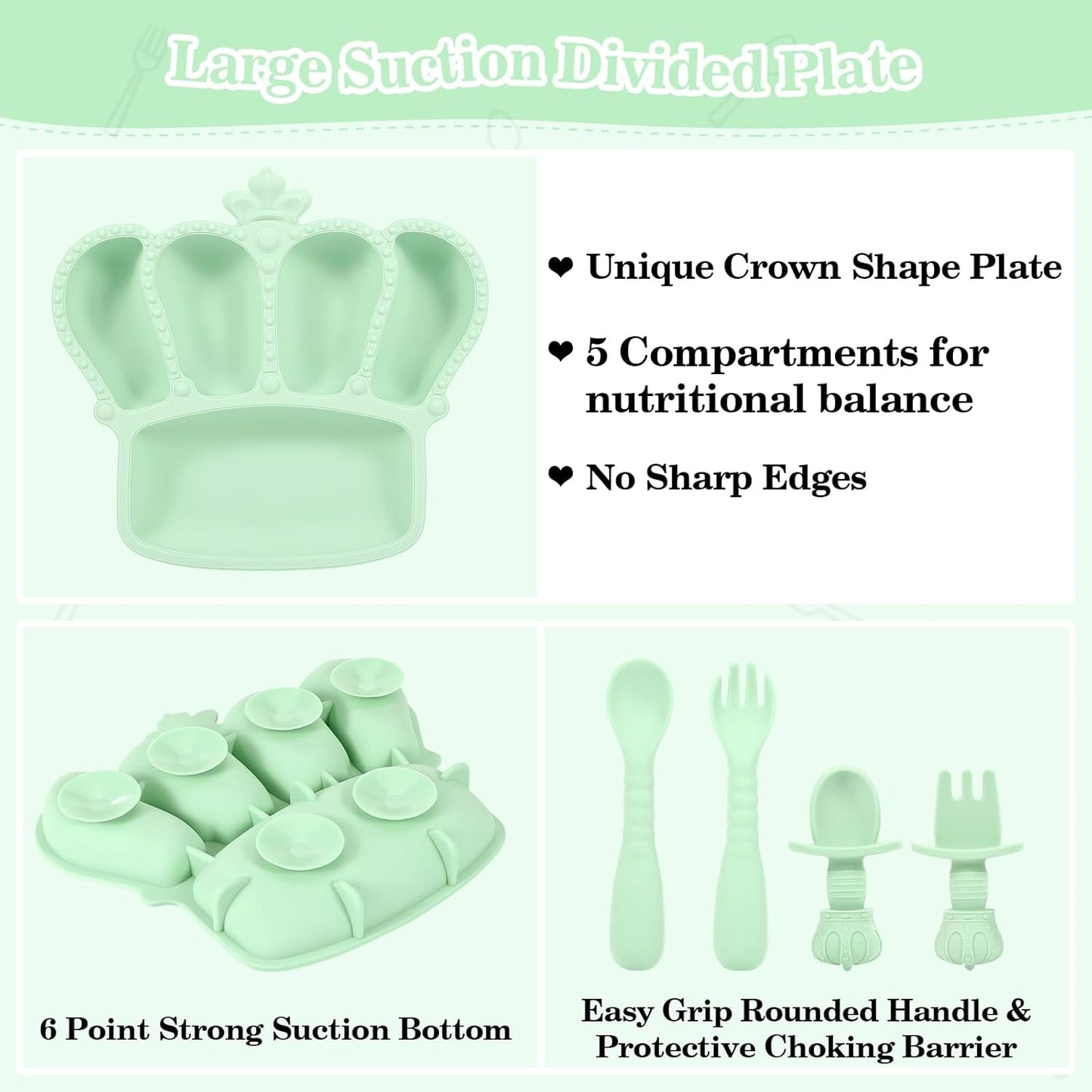 Silicone Baby Feeding Set 10 Pcs Baby Led Weaning Supplies Suction Bowl Divided Plate Baby Bibs Fruit Feeder Baby Spoons Forks Sippy Cup Toddler Utensil Sets Baby Essentials for Newborn Gift