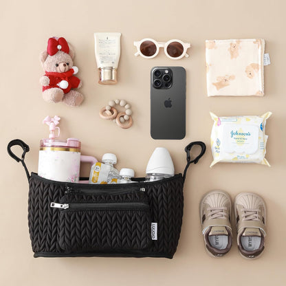 Stroller Organizer With Insulated Bottle Holder- Universal Fit, Detachable Bag, Fit For Most Of The Stroller And Pet Stroller (Black-B)