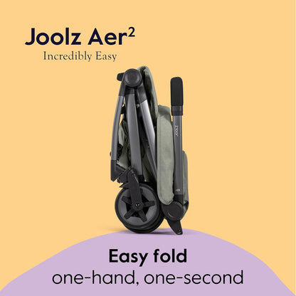 Joolz Aer2 Lightweight Travel Stroller for Baby & Toddler – One-Hand Fold, Compact Carry-On Airplane Approved, Reclining Seat, UPF 50+ Canopy, Travel Pouch, Baby Net – Forest Green