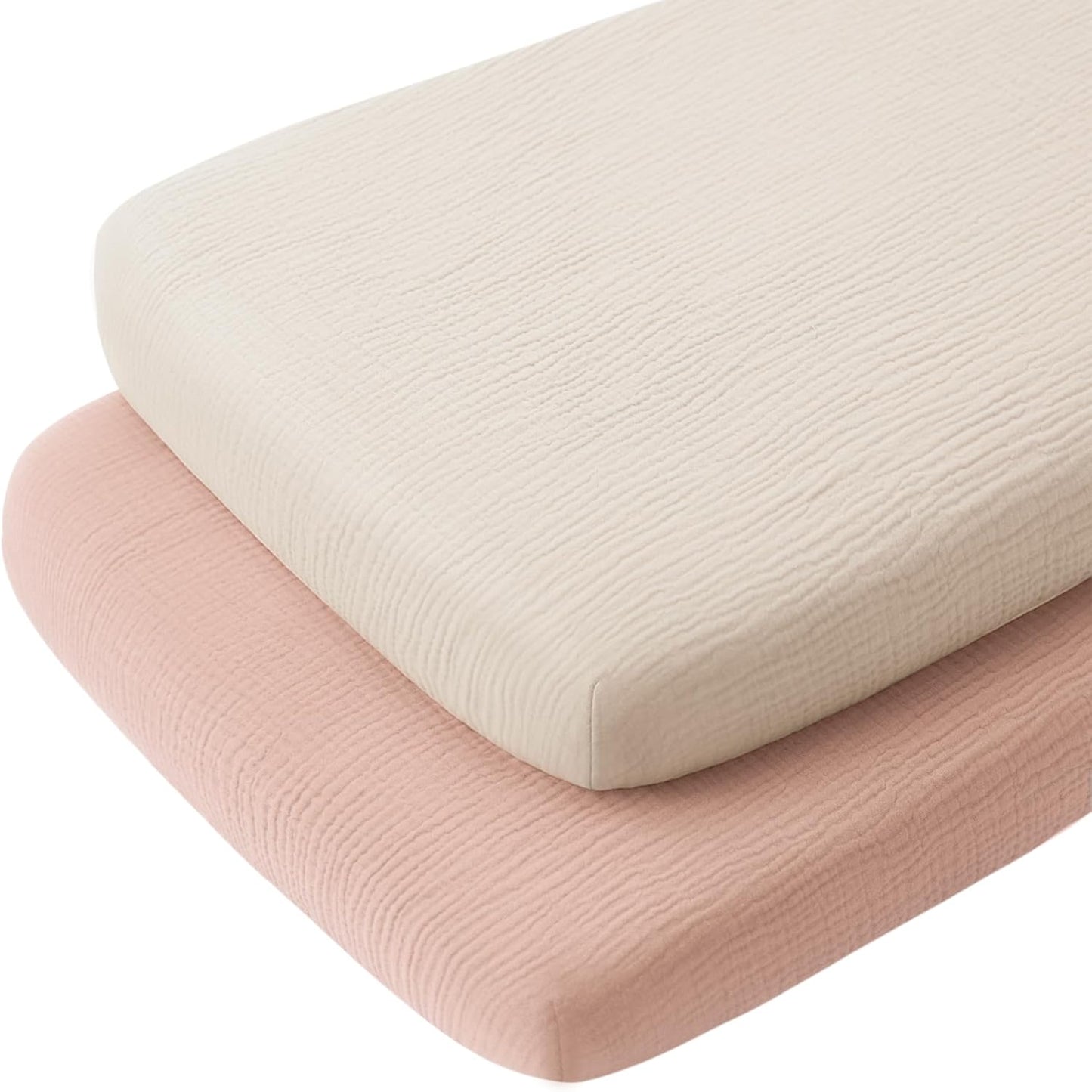 Konssy Muslin Fitted Bassinet Sheets 2 Pack for Baby Girl Boy, Soft Bedside Sleeper Bassinet Sheets Fit for Baby Bassinets, Moses Basket Oval Rectangle Pad/Mattress