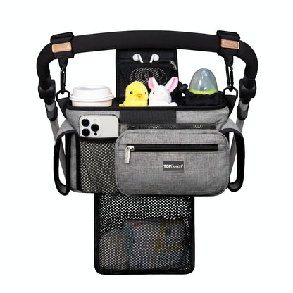 TOPDesign Universal Baby Stroller Organizer, Stroller Caddy with Detachable Mesh Bag & Heightened Insulated Cup Holders & Non-Slip Secure Hooks Accessories, Fits Most Strollers (Checkerboard) - Colors A