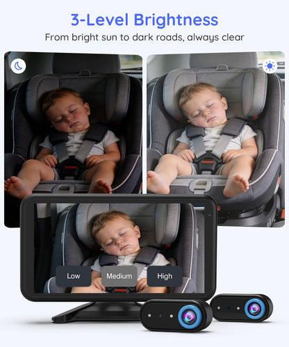 LUCKVIEW BM2 PRO Dual Baby Car Camera, 5.2" 1080P HD Display for Rear-Facing Car Seats, IR Night Vision, Anti-Shake Mount, Easy Install – Ideal for Parents with 2 Kids and Pets (Blue)