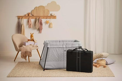 BABYBJORN Travel Crib Light - Silver + Fitted Sheet Bundle Pack ,Silver, One Size