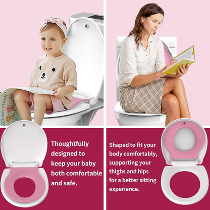 Potty Training Toilet Seat, 16.5" Round White Seat with Built-In Toddler Function, Design for Both Child and Adult,with Detachable Seat Stable .Safe PP Material,Slow Close,Magnets- Round,Easy Install