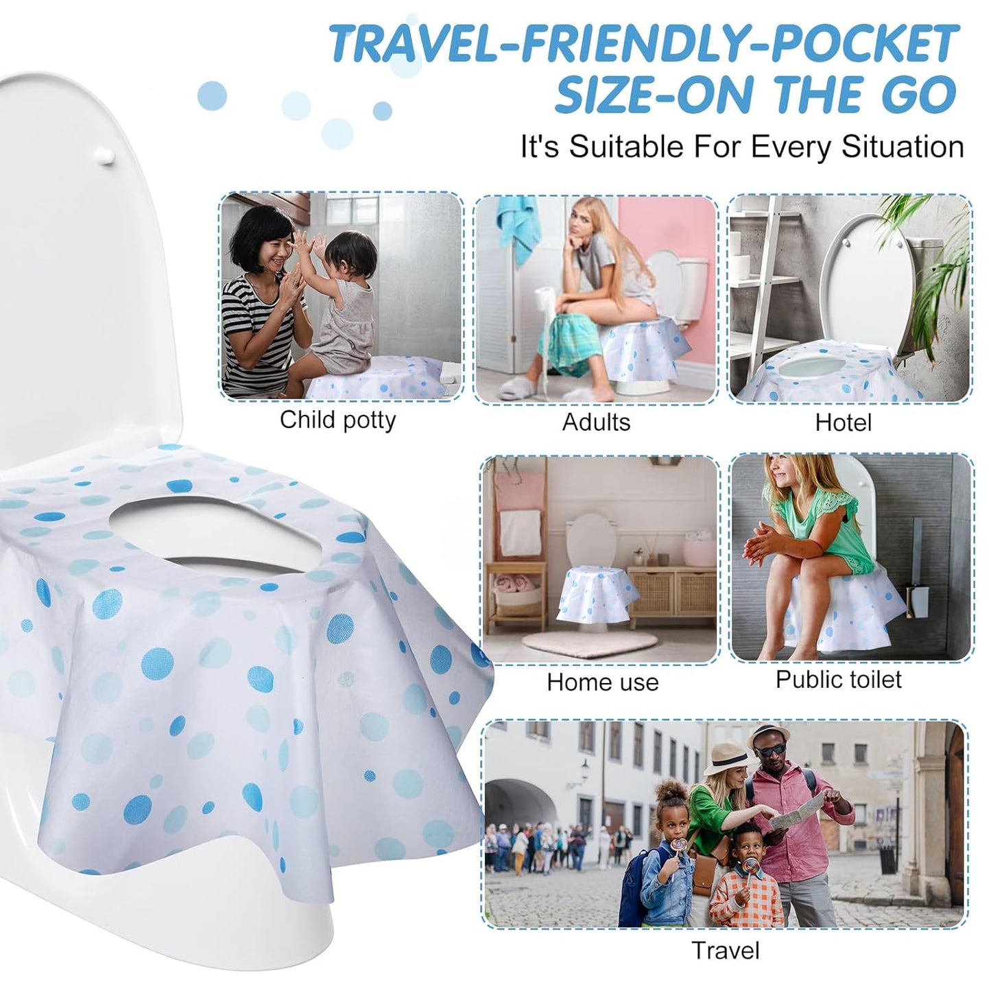 50 Packs Disposable Toilet Seat Covers Extra Large Individually Wrapped for Kids and Adults, Portable Non Slip Waterproof Potty Seat Covers for Toddlers Potty Training, Travel (Rainbow)