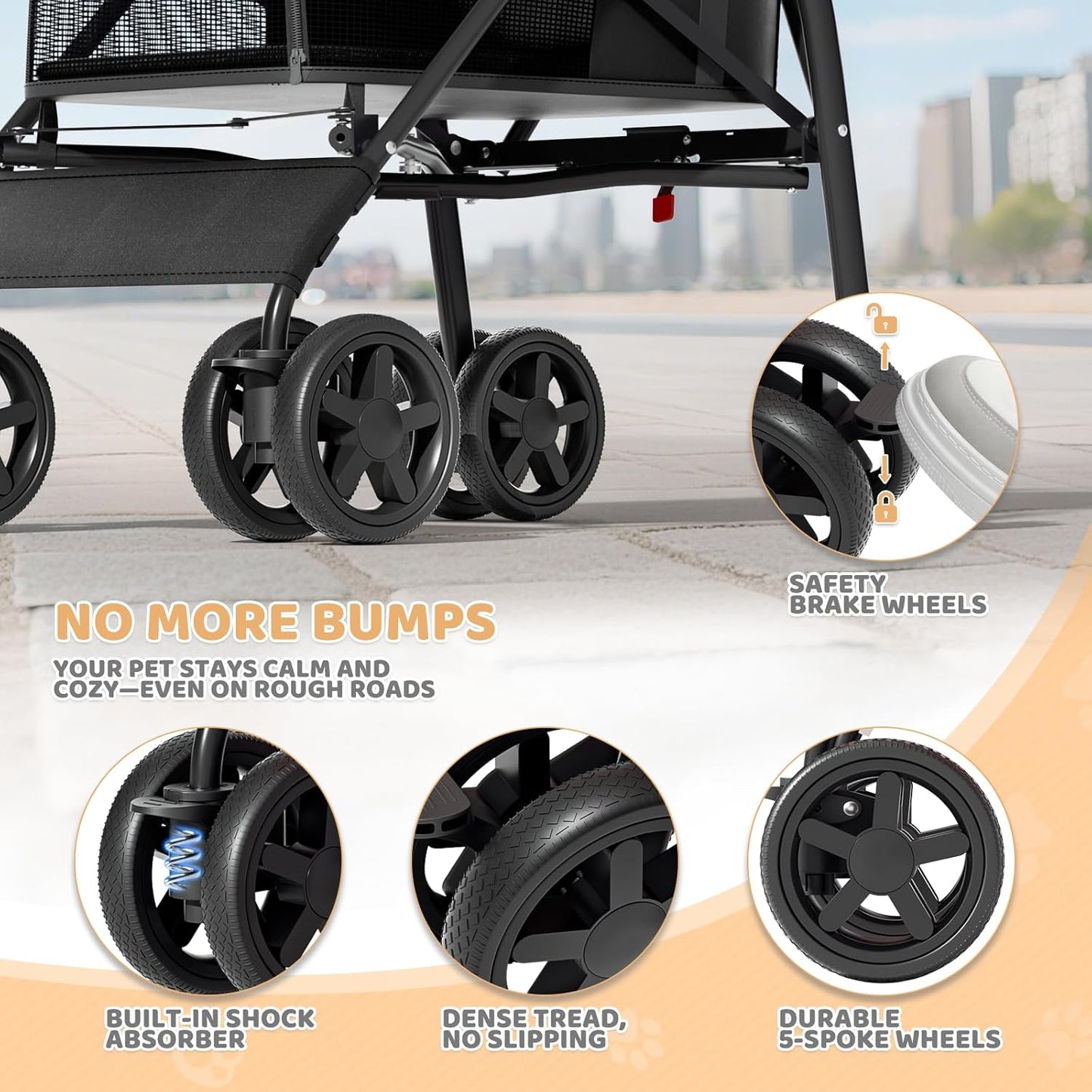 Magshion Compact Pet Stroller for Small-Medium Dogs/Cats up to 22lbs, 4-Wheel Lightweight Umbrella Shaped Portable Puppy Travel Jogger with Breathable Mesh, Cup Holder & Rear Storage, Black