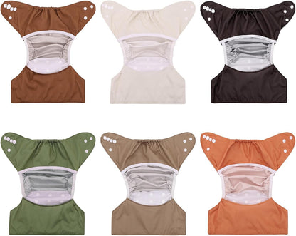 ALVABABY 6pcs Cloth Diaper Covers &1 Wet Dry Bag, Washable Reusable Cloth Nappy Shell for Prefold with Multi-Functional Bag, Flat or Fitted Diaper Inserts 6NKZ06