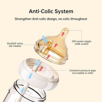 Natural Nursing Glass Baby Bottle - with Anti-Colic Vent System - BPA-Free, 3 oz with Slow Flow Nipple, 0-6 Months, 2 Pack (Includes 4pcs Nipples)
