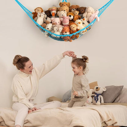 Stuffed Animal Storage Hammock Net Corner - Large Toy Hammock Net for Stuffed Animals Room Decor - Cute Stuff Animal Organizer Holder for Plush Plushie - Kids Baby Nursery Wall Bedroom Home Decor