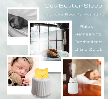 Mini Portable Ultrasonic Cat Humidifier for Bedroom Baby Car Desk. Cute Cool Mist Small Air Humidifier with USB for Home Office Travel Nursery Pet Plant. Silent & Auto Shut-off - ASTROVIS (White)