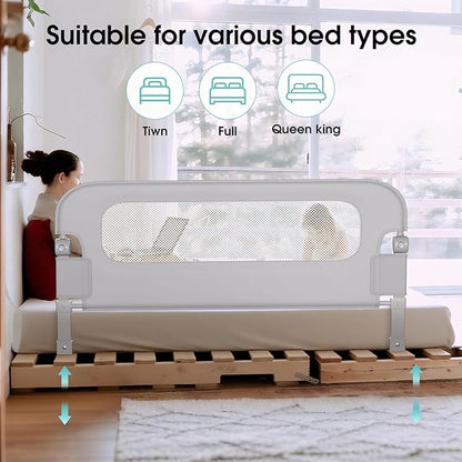 NUTIKAS Baby Bed Rail Guard for Toddlers - 70" Toddler Bed Rails for Twin, Full, Queen, King Bunk Size Bed Swing Down Bedrail Extral Tall Child Safety Side Railing Guards for Kids Gray