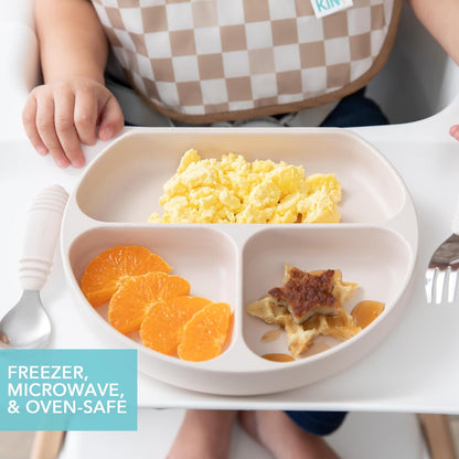 Bumkins Toddler and Baby Suction Plate, Divided Grip Dish for Babies and Kids, Baby Led Weaning, Feeding Supplies, Sticks to Tables and Highchairs, Platinum Silicone, for Chidren 6 Months, Gray