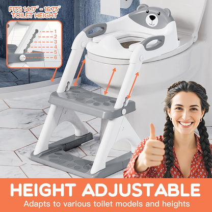 Potty Training Seat, SKYROKU Upgrade Toddler Toilet Seat for Kids Boys Girls, 2 in 1 Potty Training Toilet, Splash Guard Anti-Slip Pad Step Stool,New Sector-Shape Stabilized Base (8899+Grey)