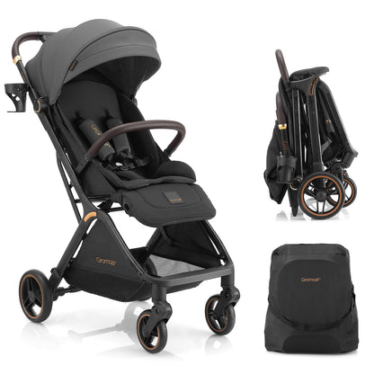 Gromast Gravity Folding Baby Stroller - Portable Travel Toddler Stroller w/Adjustable Backrest, Canopy & Cup Holder, Lightweight and UV Protected, One-Hand Automatic Folding - Green