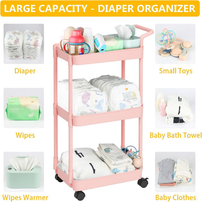 Volnamal Baby Diaper Caddy, Plastic Movable Cart for Newborn Nursery Essentials Diaper Storage Caddy Organizer for Changing Table & Crib, Easy to Assemble, Beige