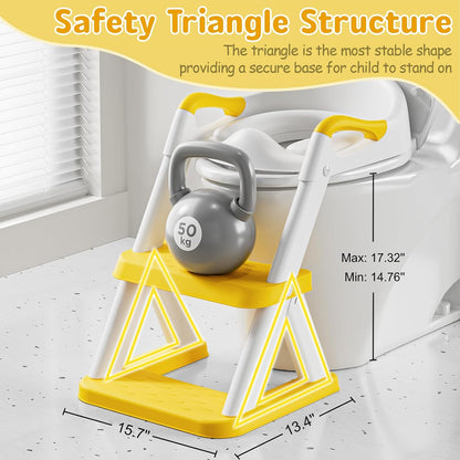 Potty Training Toilet Seat with Steps, 2-in-1 Toddler Toilet Seat for Boys Girls with Splash Guard Soft Anti-Slip Pad,Grey