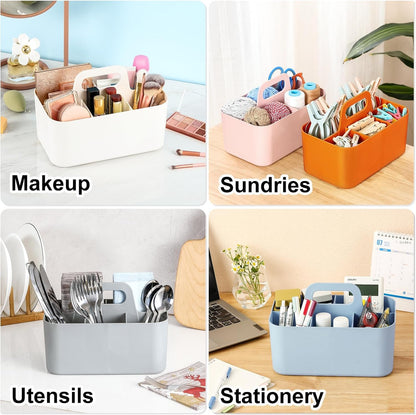 Multiuse Caddy Organizer with Handle, Portable Divided Plastic Tote Bin - Art Craft, Stationary Pen Marker Crayons, Makeup Hair Supplies Storage - Bathroom, Classroom, Dorm, Office, Desk Holder - Pink