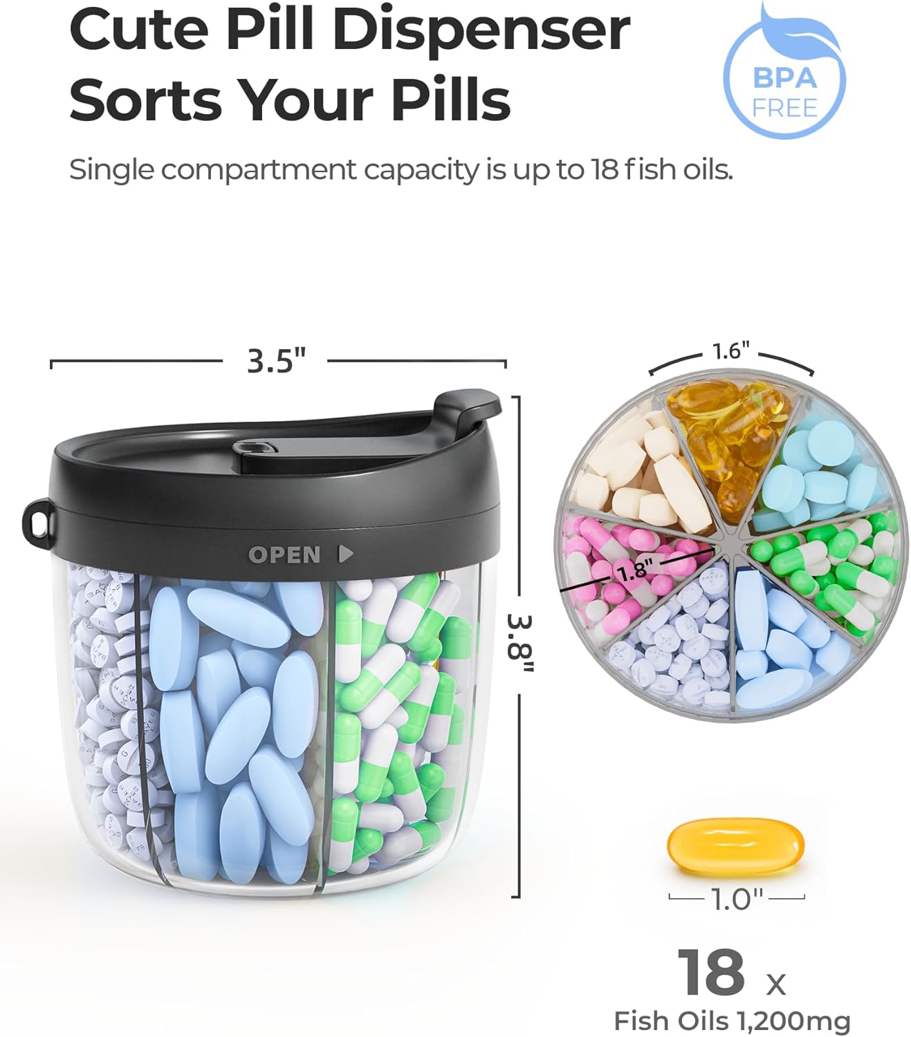 AMOOS Cute Pill Dispenser with 7 Compartments, Pill Bottle Organizer with Anti-Mix Design, Portable Pill Organizer for Travel with Wide Mouth for Easy Access, BPA-Free Patented Pill Container, Pink
