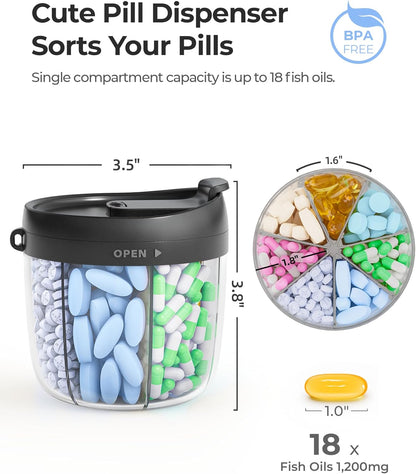 AMOOS Cute Pill Dispenser with 7 Compartments, Pill Bottle Organizer with Anti-Mix Design, Portable Pill Organizer for Travel with Wide Mouth for Easy Access, BPA-Free Patented Pill Container, Pink