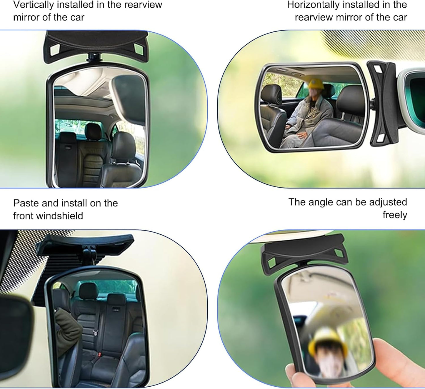 Car Interior Rearview Mirror, HD Rotatable and Adjustable Baby Seat Mirror, for Observing Rear Row, Universal for Most Cars (White)