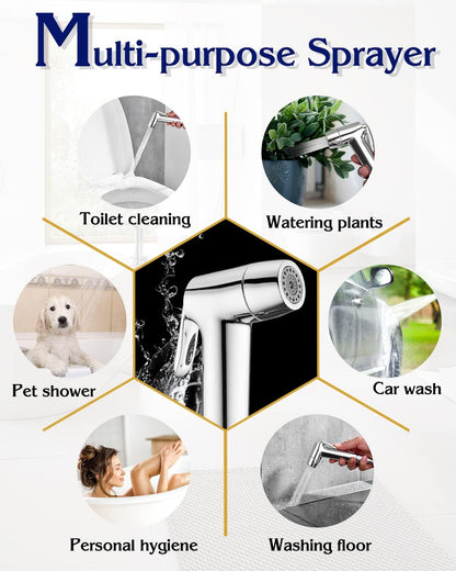 Handheld Bidet Sprayer for Toilet, Muslim Shower Bidet Attachment for Toilet, Cloth Diaper Toilet Sprayer, Jet Spray for Toilet with Bidet Hose for Feminine Wash (Chrome)