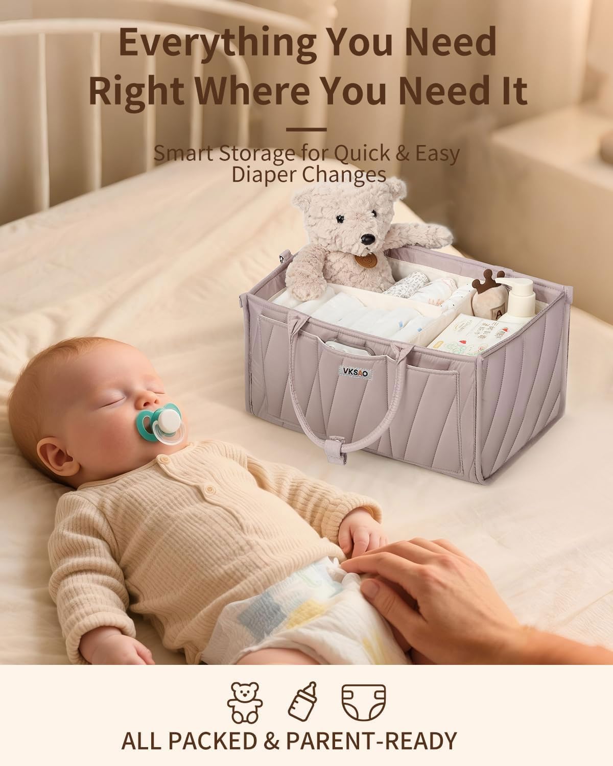 Baby Boy Essentials Diaper Caddy Organizer – Portable Storage Basket with Shoulder Strap & Stroller Hooks, Splashproof Quilted Nursery & Car Tote, Baby Gifts for Baby Shower, Classic Blue