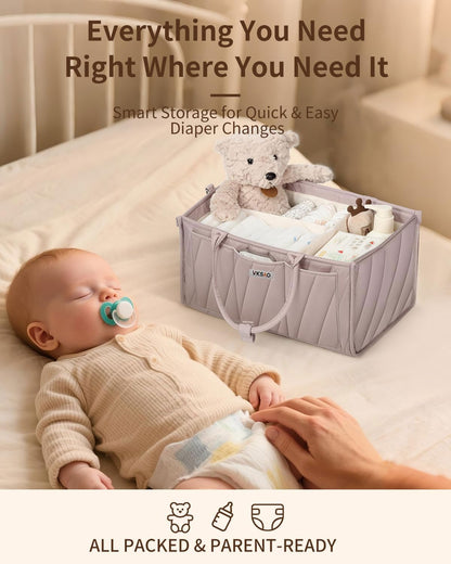 Baby Boy Essentials Diaper Caddy Organizer – Portable Storage Basket with Shoulder Strap & Stroller Hooks, Splashproof Quilted Nursery & Car Tote, Baby Gifts for Baby Shower, Classic Blue