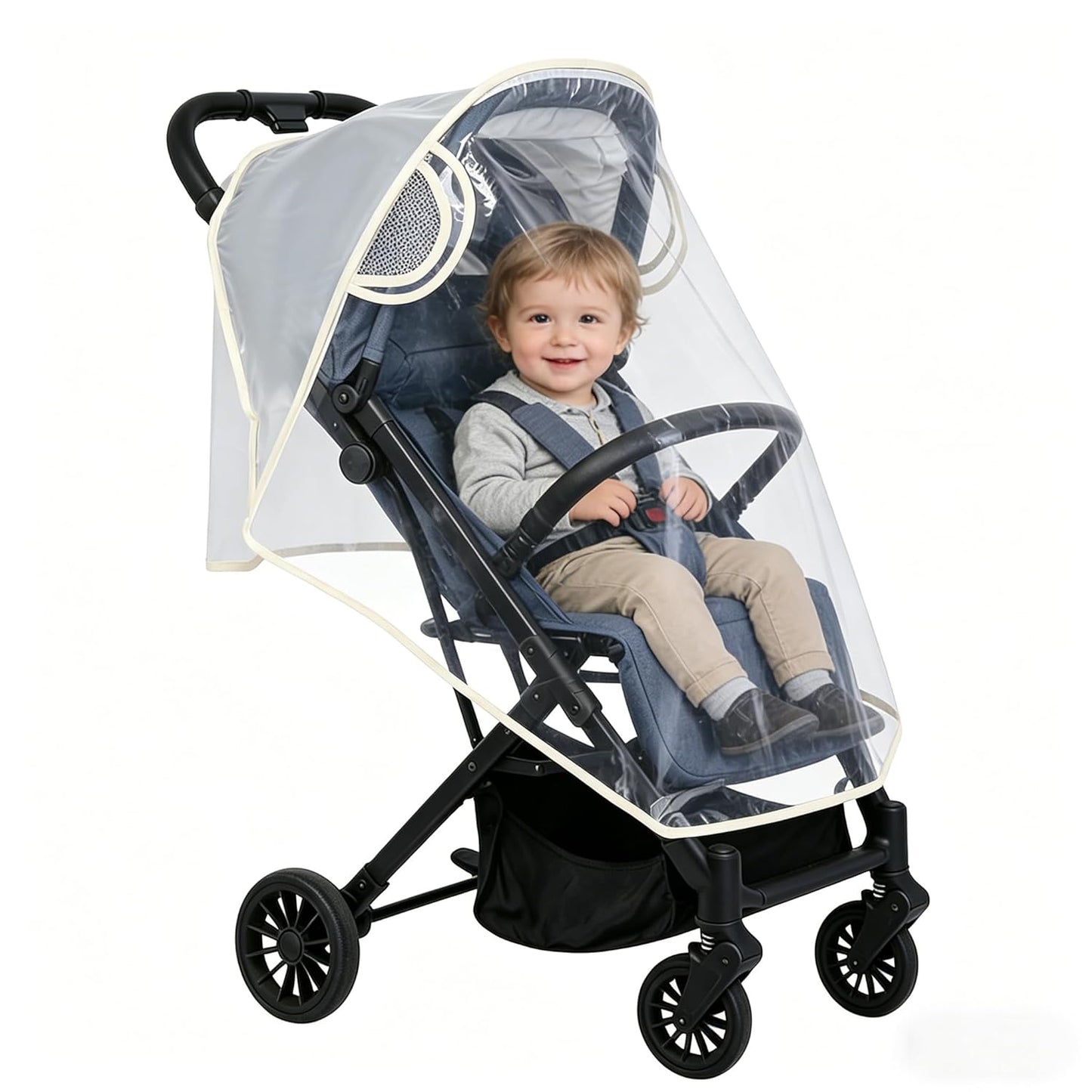 Clear Stroller Rain Cover, Universal Stroller Accessories, Waterproof Travel Weather Shield Breathable Baby Stroller Cover, Safety EVA Protect from Wind, Dust, Snow