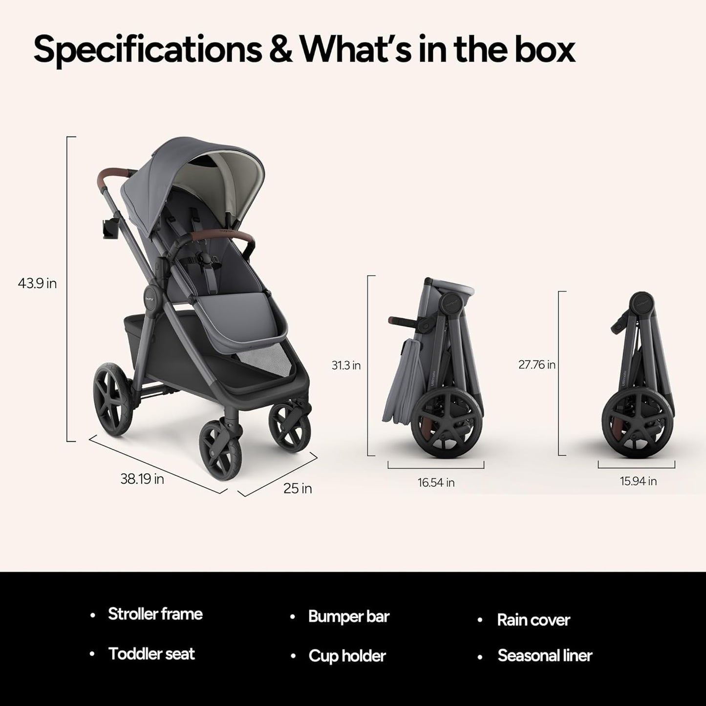 Mompush Ultimate2 Baby Stroller, Premium Convertible Full-Size Stroller for Toddler, Reversible Seat with One Hand Recline Adjustment, Car Seat Adapter Included