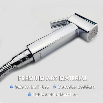 Handheld Bidet Sprayer for Toilet, Lockable Push Button, High Pressure Bathroom Sprayer, Cloth Diaper & Personal Hygiene Sprayer, Tank Mount No-Drill Install, Stainless Hose Set, Black Color