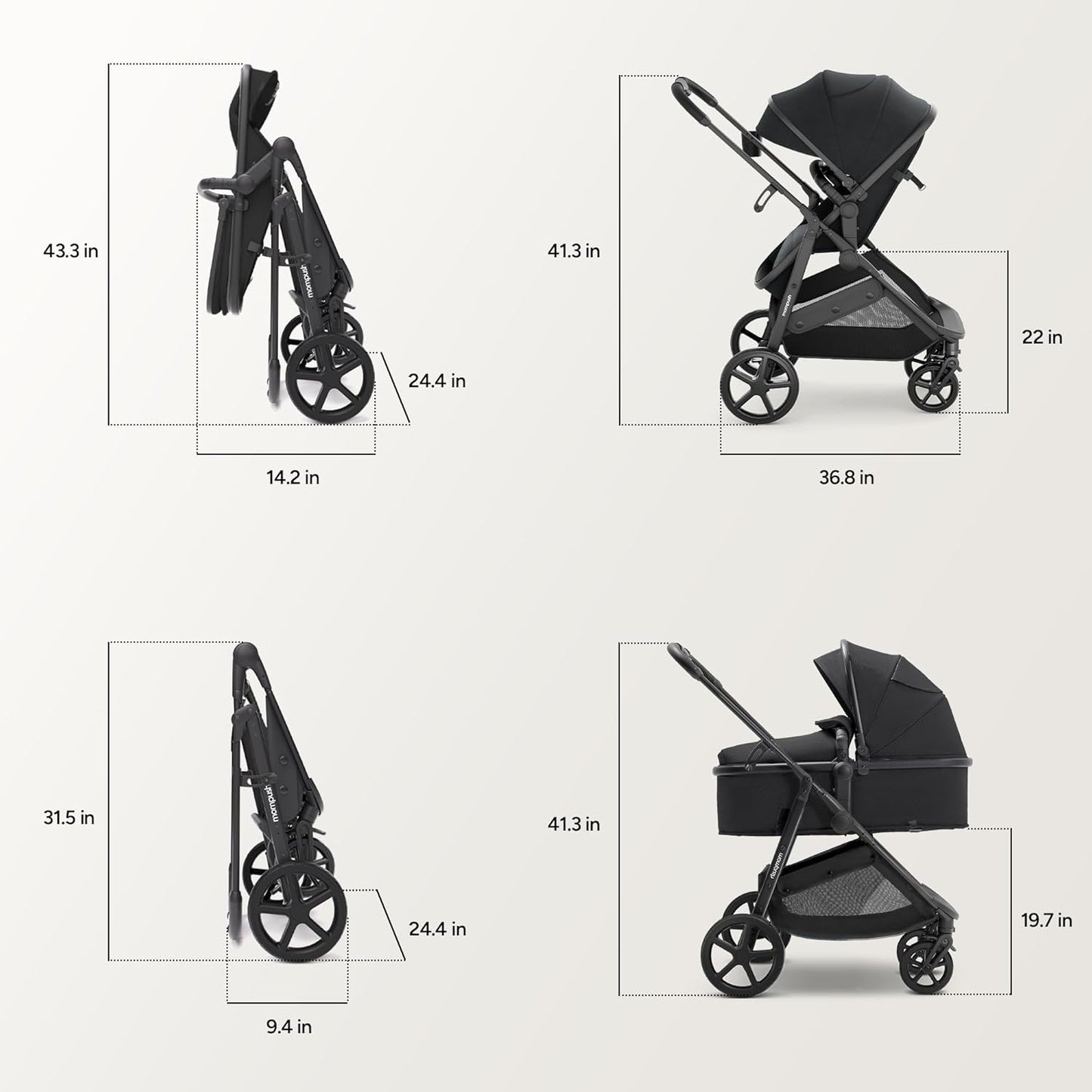 Mompush Baby Stroller, Convertible 2-in-1 with Bassinet Option, Infant Car Seat Compatible, Includes Adapter - Sturdy Full-Size Infant Stroller for Family Adventures