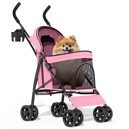 MoNiBloom 4 Wheels Pet Stroller, Easy-Fold Puppy Cage Jogger Stroller with Sun Cover, Pad and Rear Storage Bag, Breathable and Visible Mesh for Small/Medium Pets up to 22 lbs, Black