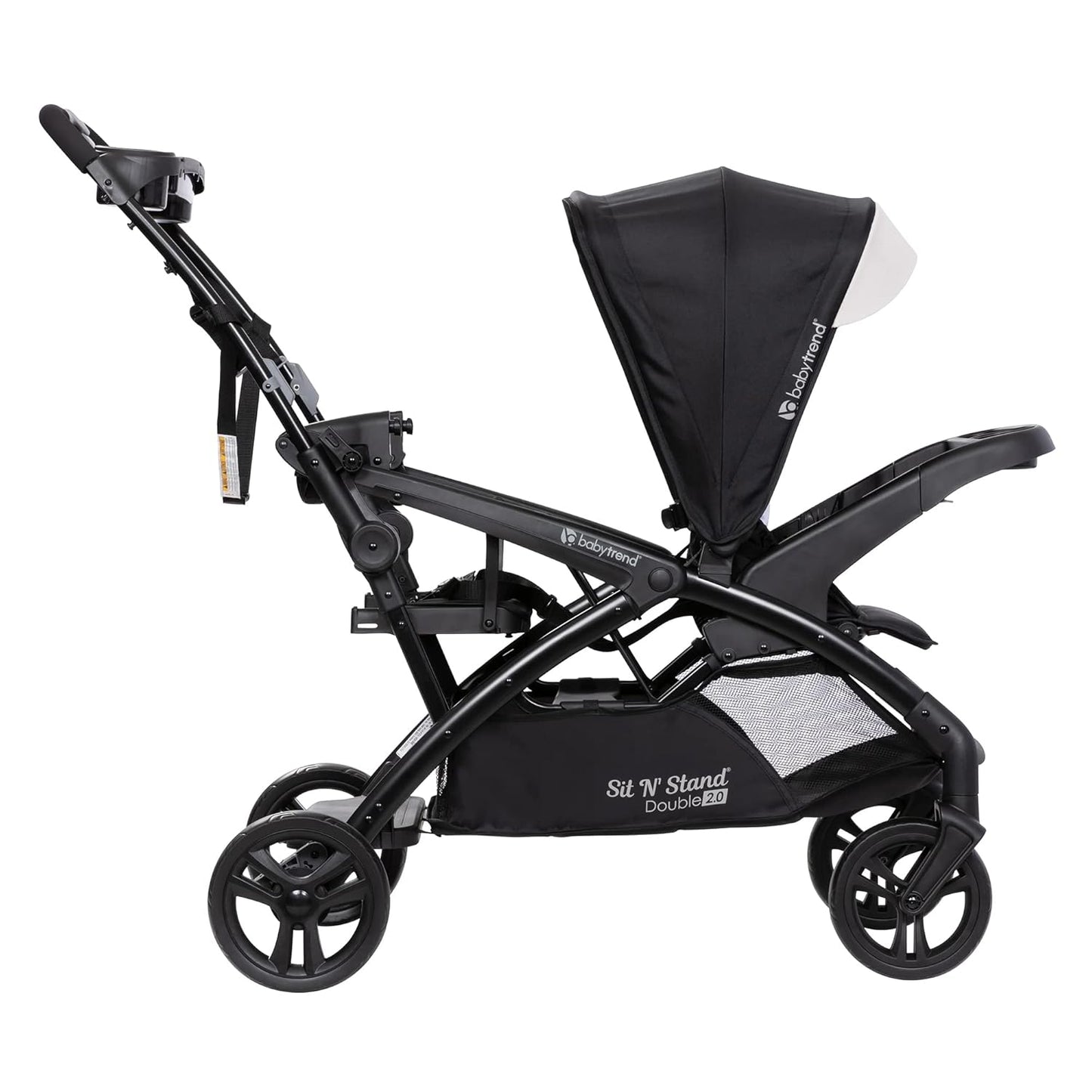 Baby Trend Double Stroller with Canopy Visors, Storage Basket and 2 Cup Holders, Sit N' Stand 2.0 DLX, Stormy – Foldable Infant and Toddler Tandem Stroller and Travel System