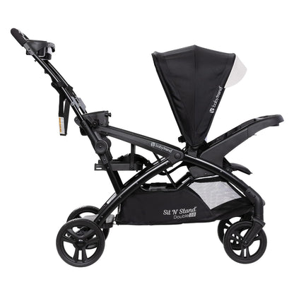 Baby Trend Double Stroller with Canopy Visors, Storage Basket and 2 Cup Holders, Sit N' Stand 2.0 DLX, Stormy – Foldable Infant and Toddler Tandem Stroller and Travel System