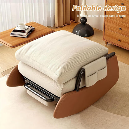 JPBSTO Rocking Chair Nursery, Upholstered Glider Rocking Chair with Side Pocket and Adjustable High Backrest, Comfortable Rocker Recliner with Footrest Perfect for Living Room Bedroom, Beige