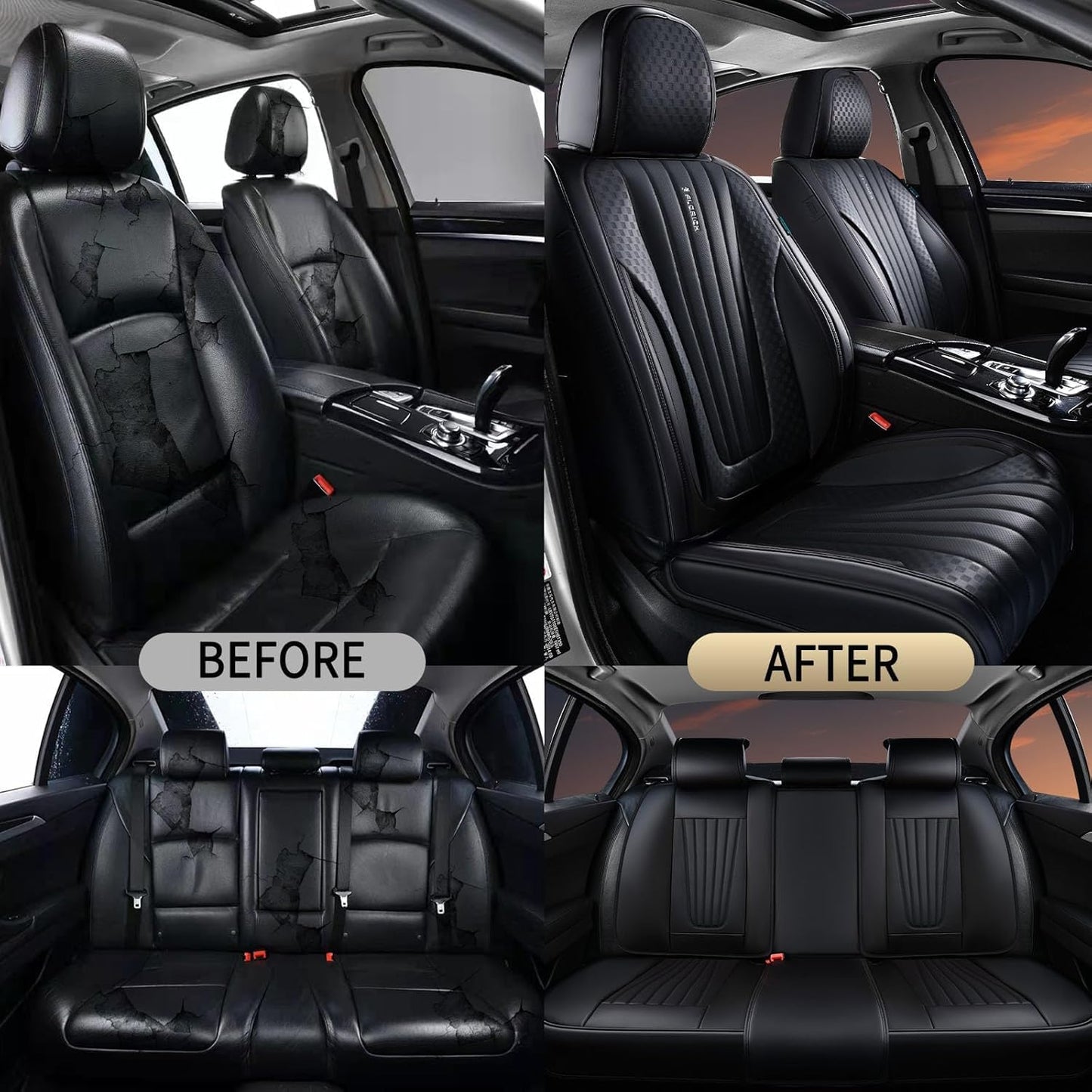 FLORICH Car Seat Covers, Brown Leather Seat Covers for Cars, Faux Nappa Leather Automotive Seat Protectors, Car Seat Cushions Universal Fit for Most Sedans SUVs Trucks - Brown
