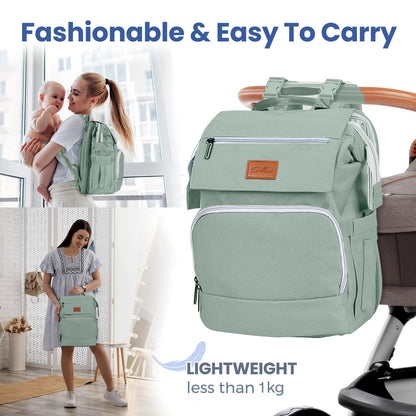 PILLANI Baby Diaper Bag Backpack - Large Waterproof Travel Diaper Bag for Boys & Girls, 16 Organizer Pockets with Changing Pad, Insulated Bottle Pockets & Stroller Straps, Baby Shower Gifts, Dinosaur