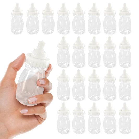 24 Pcs Small Bottles for Mom to Be Party – Clear Fillable Milk-Shaped Containers for Candy, Figurines, Coins, Trinkets – Durable Plastic Decoration for Shower Party Сelebration, Events, Fun Activities
