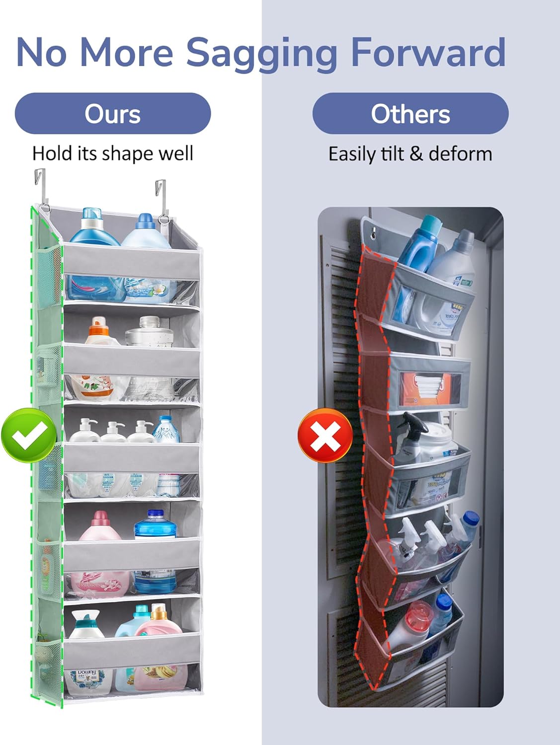 ULG 1 Pack Over Door Organizer with 5 Large and 10 Mesh Side Pockets, 44 lbs Weight Capacity Hanging Storage with Clear Window Kids Toys, Shoes, Diapers, Dark Grey, 5 Layers