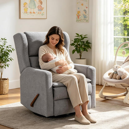 Power Recliner Chair Swivel Glider with Adjustable Headrest，Oversized Swivel Rocker Recliner with Lumbar Support, Upholstered Nursery Glider Recliner for Living Room,White