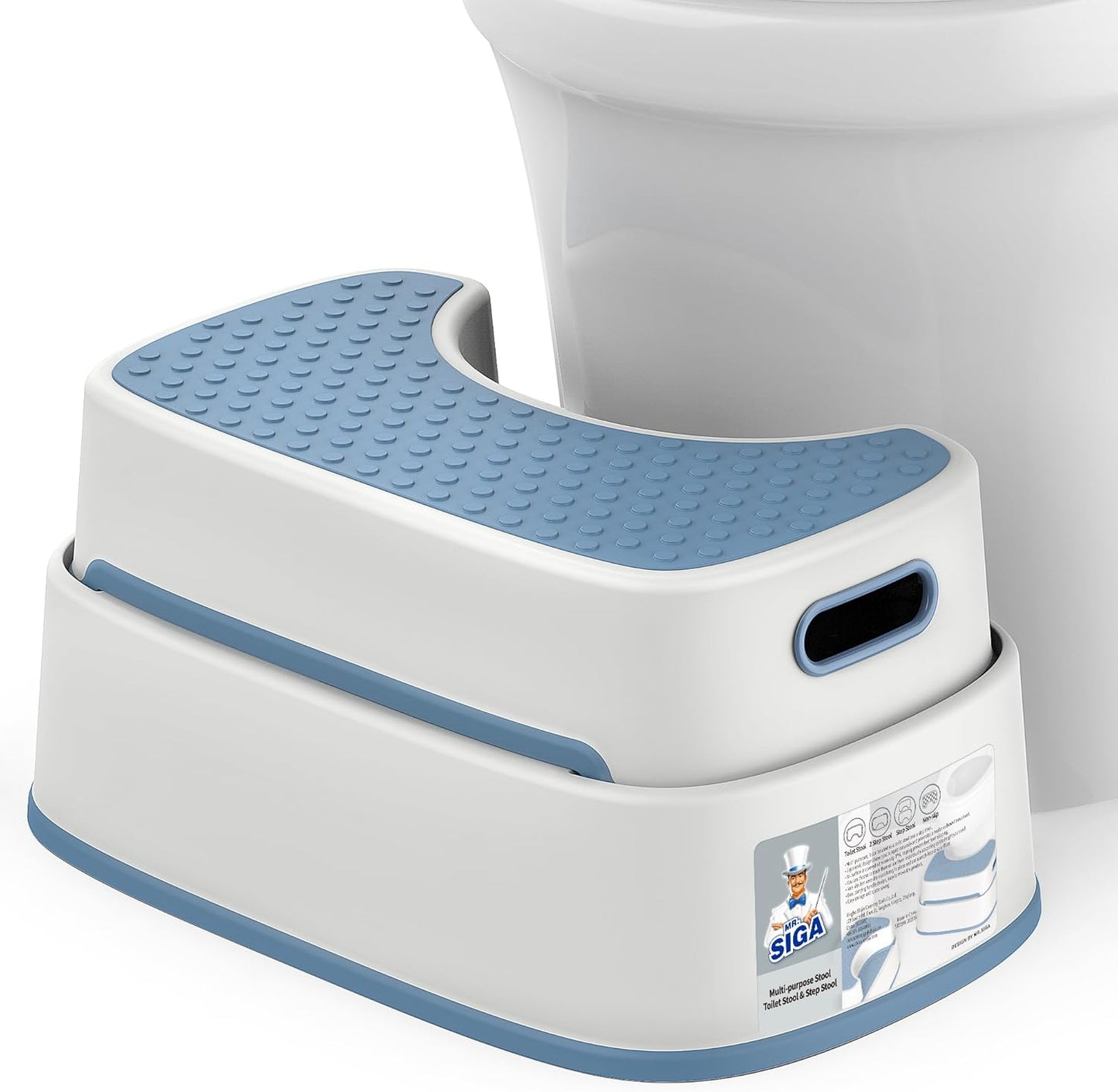 MR.SIGA Toilet Stool Squat Adult, Bathroom Stool Heavy Duty, Anti Slip Toilet Step for Bathroom, Toddler Step Stool for Kids, Off-White & Dark Gray
