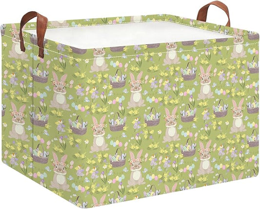 Rectangle Green Easter Basket,Gift Basket Empty with Handles for Kids,Cute Organizer Toy Bin,Books Basket,Books Box(Green Easter Basket)